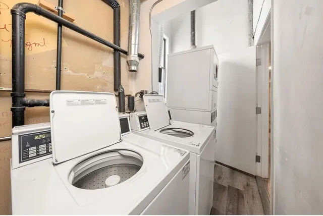 a utility room with dryer and washer