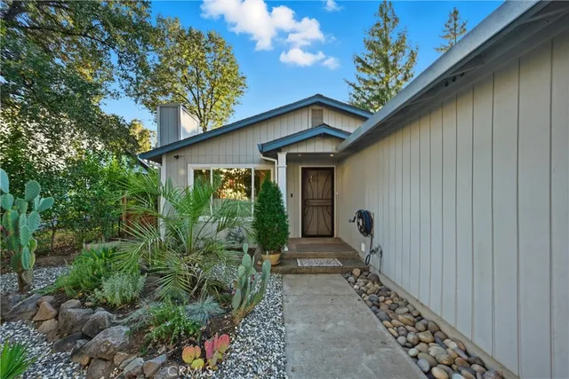 a backyard of a house with seating space