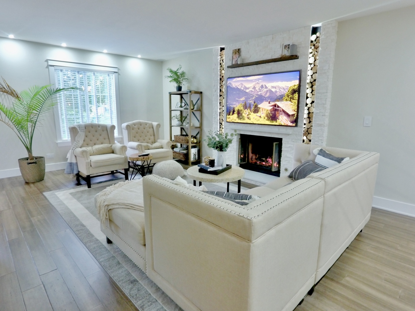 1407 Canyon Run Road Naperville, IL 60565 - Photo 7 of 22 a living room with furniture a fireplace and potted plants