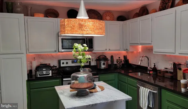 a kitchen with lots of counter top space