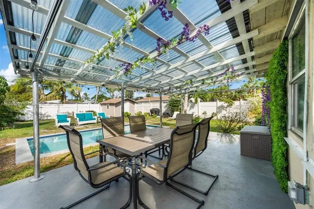 a view of a chairs and table in the patio