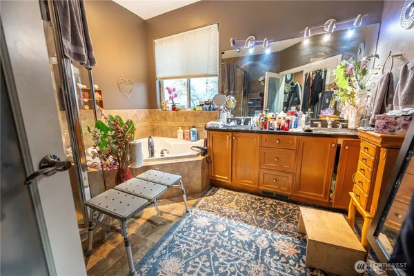 a view of a living room and a bathroom