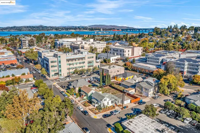a aerial view of a house with a yard