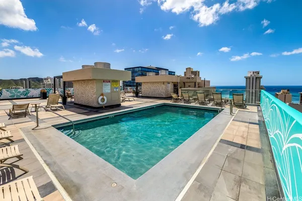 a outdoor space with lots of furniture and shower