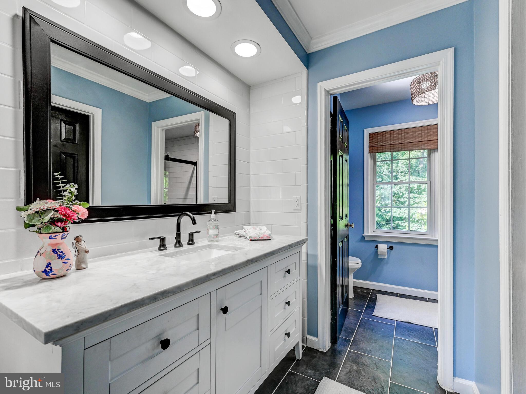 265 Hunters Ridge Road Lutherville-Timonium, MD 21093 - Photo 20 of 42 a bathroom with a double vanity sink and a mirror