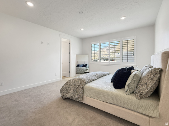 916 Rocky Mountain Way Elk Ridge, UT 84651 - Photo 19 of 54 Carpeted bedroom with recessed lighting and a textured ceiling
