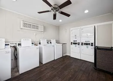 an empty room with ceiling fan and window