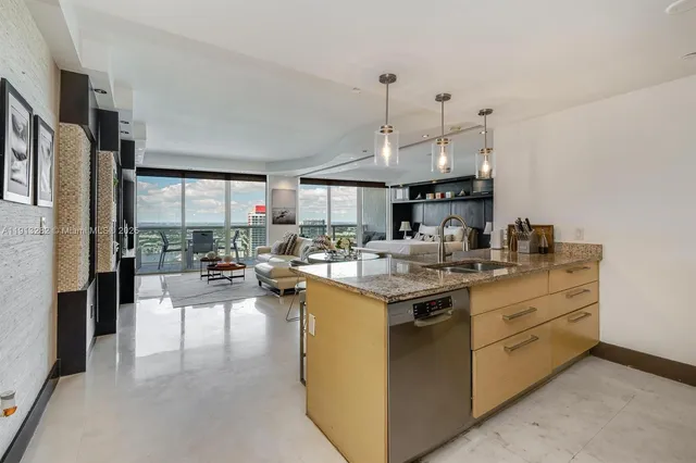 a kitchen with lots of counter top space