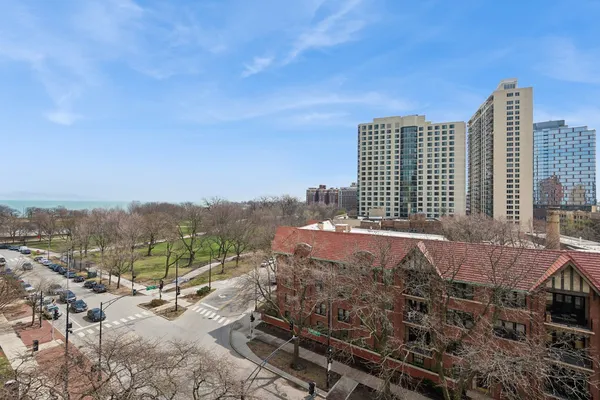 a view of a city with tall buildings