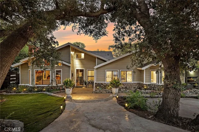 a view of outdoor space with signage and flags