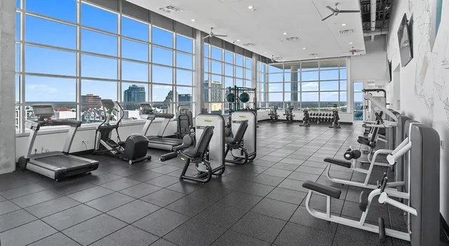 a view of a room with gym equipment