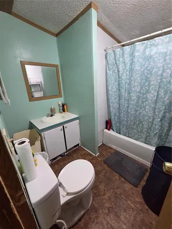 a bathroom with a sink mirror vanity and toilet