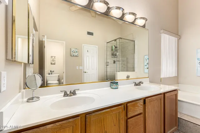 a bathroom with a sink double vanity and a mirror