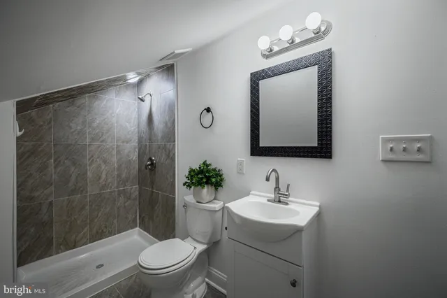 a bathroom with a toilet a sink and mirror