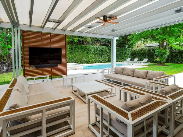 a outdoor space with sitting area