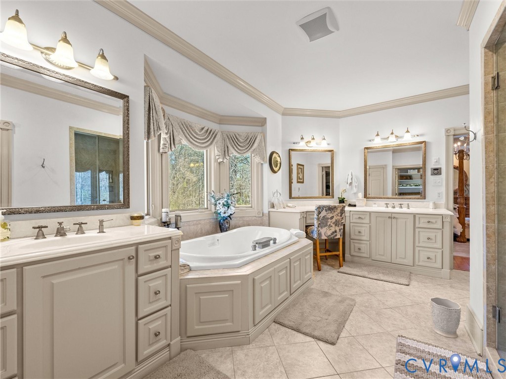 24200 Pear Orchard Road Moseley, VA 23120 - Photo 46 of 66 Primary bathroom with soaking jetted tub, dual van