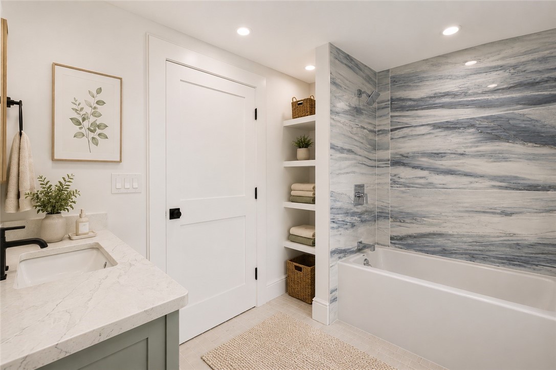 6 Sharon Court Newport, RI 02840 - Photo 38 of 49 Third floor bathroom off landing area with soaking tub / shower. Digitally staged