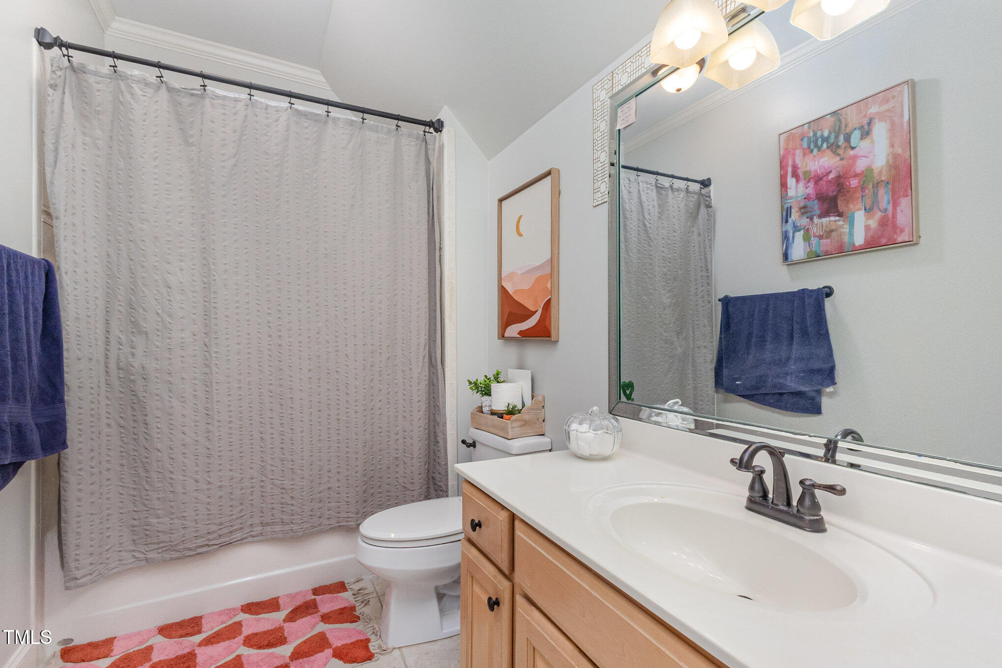 12617 Richmond Run Drive Raleigh, NC 27614 - Photo 42 of 77 a bathroom with a sink a toilet and shower curtain