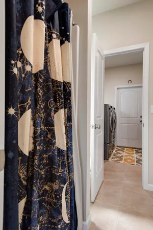 a storage room with washer and dryer