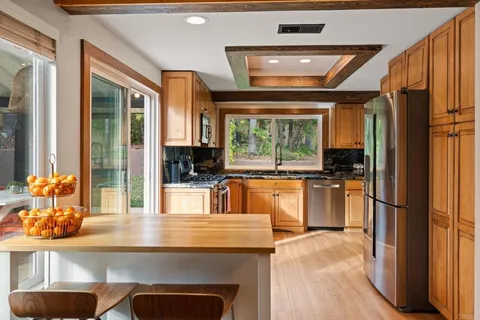 a kitchen with counter top space