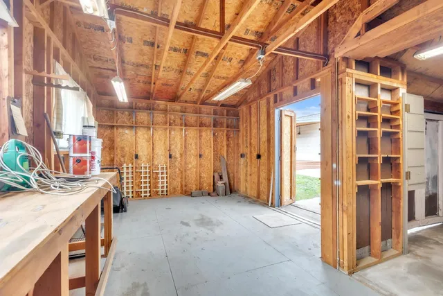 a view of a room with racks on the wall