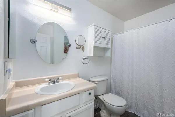 a bathroom with a toilet a sink and mirror
