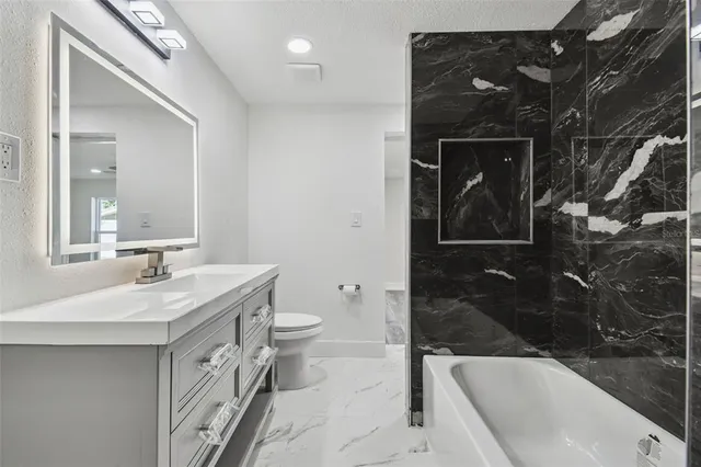 a bathroom with a sink toilet and vanity