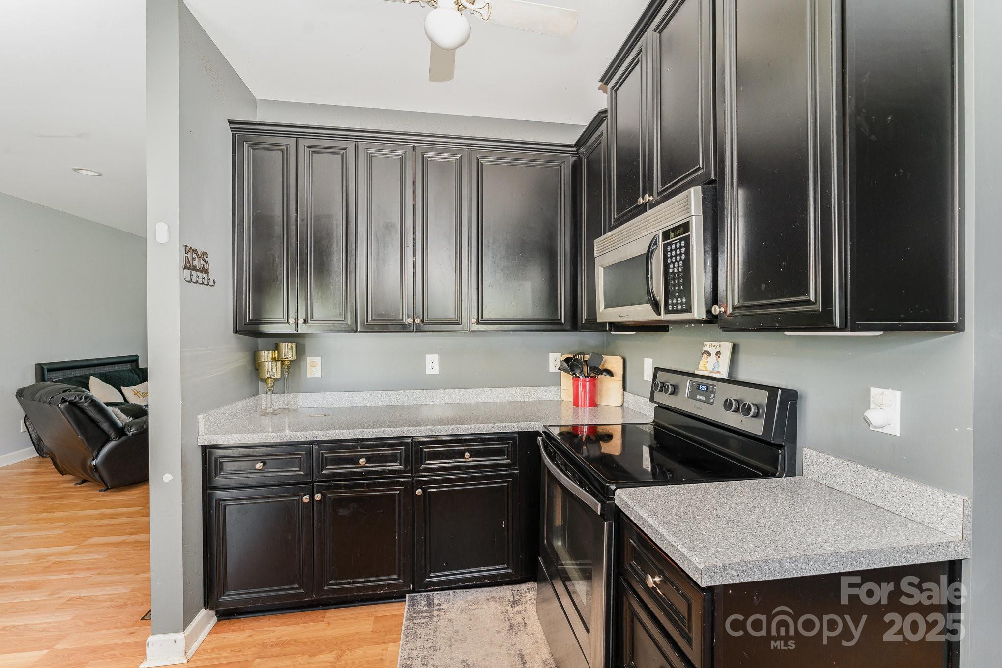 4242 Lake Ridge Court Ramseur, NC 27316 - Photo 20 of 33 a kitchen with stainless steel appliances granite countertop a stove a sink and a microwave
