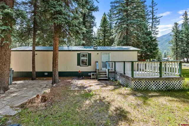 a view of a trees in a yard with large trees