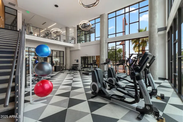 a view of a room with gym equipment
