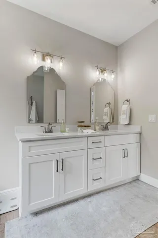 a workspace with furniture and wooden floor