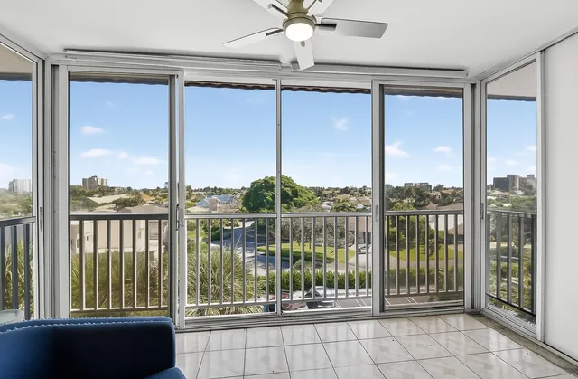 a view of a city from a balcony
