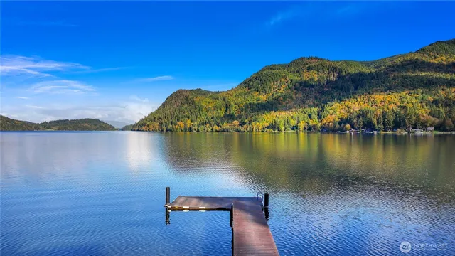 a view of a lake with a mountain in the background