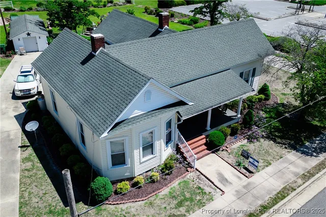 an aerial view of a house