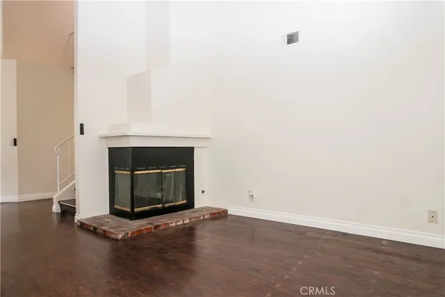 a room with a fireplace