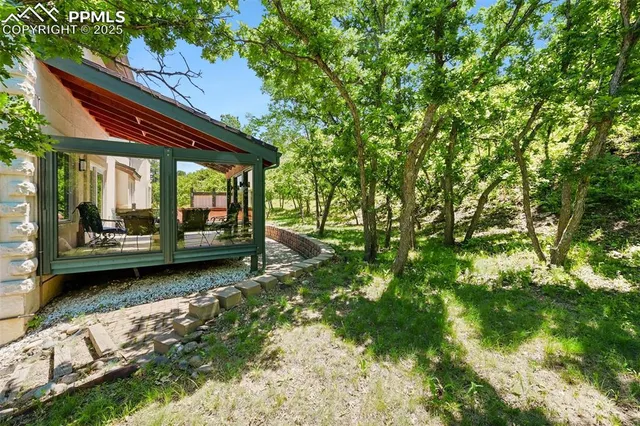a aerial view of a house with swimming pool