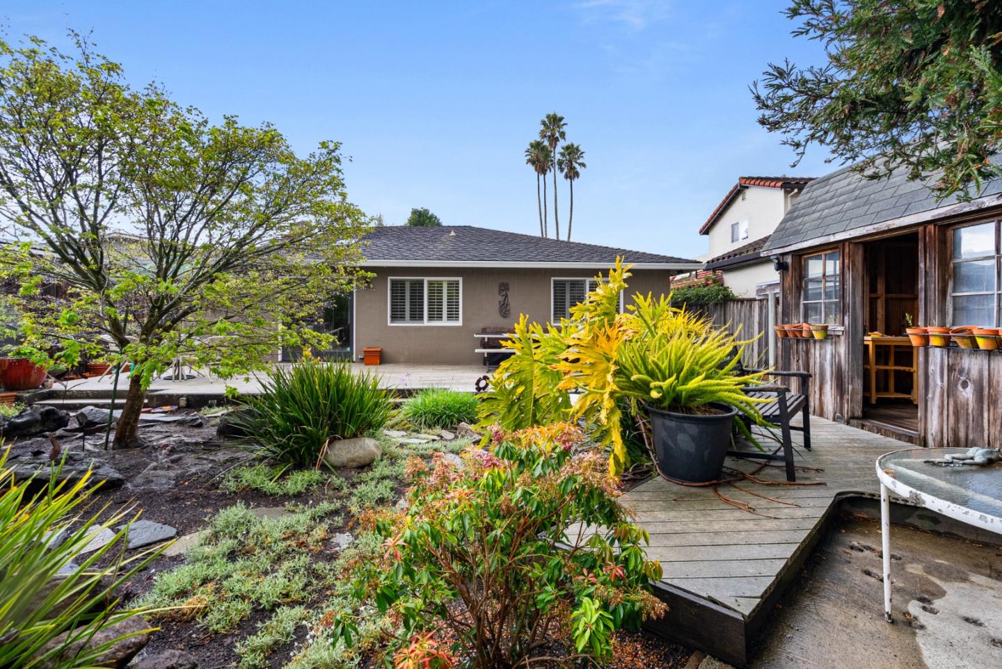 a front view of a house with patio