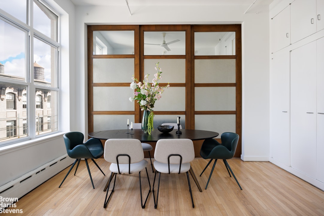 40 West 17th Street, Unit 12A Manhattan, NY 10011 - Photo 7 of 22 a dining room with furniture a chandelier and wooden floor