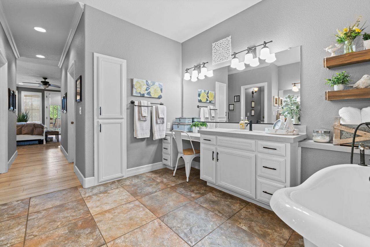 3302 Bear River Drive Rio Oso, CA 95674 - Photo 20 of 50 a spacious bathroom with a sink a mirror and a shower