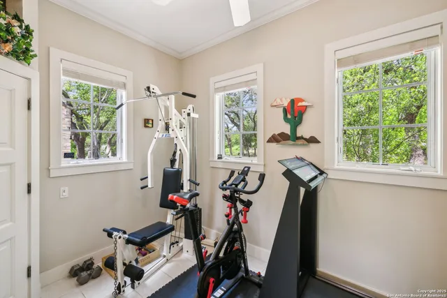 a view of a room with gym equipment