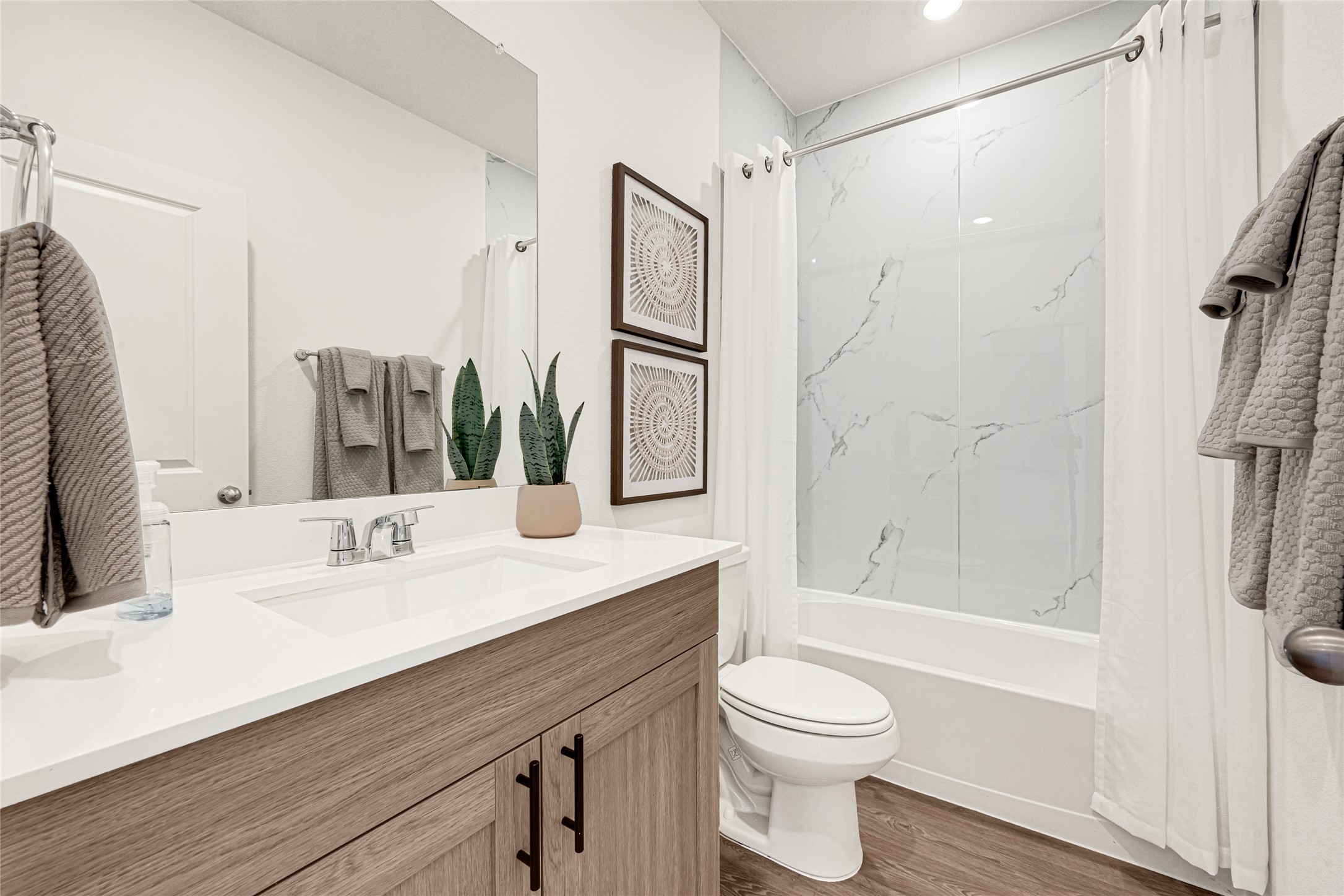 6204 Brookhaven Street Rosenberg, TX 77469 - Photo 22 of 33 a bathroom with a granite countertop sink toilet and shower
