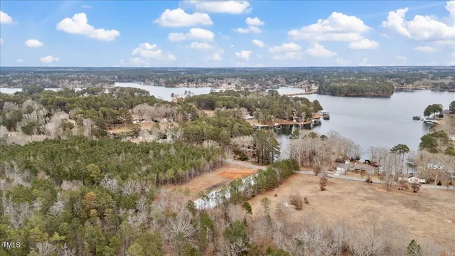 a view of a lake with a city