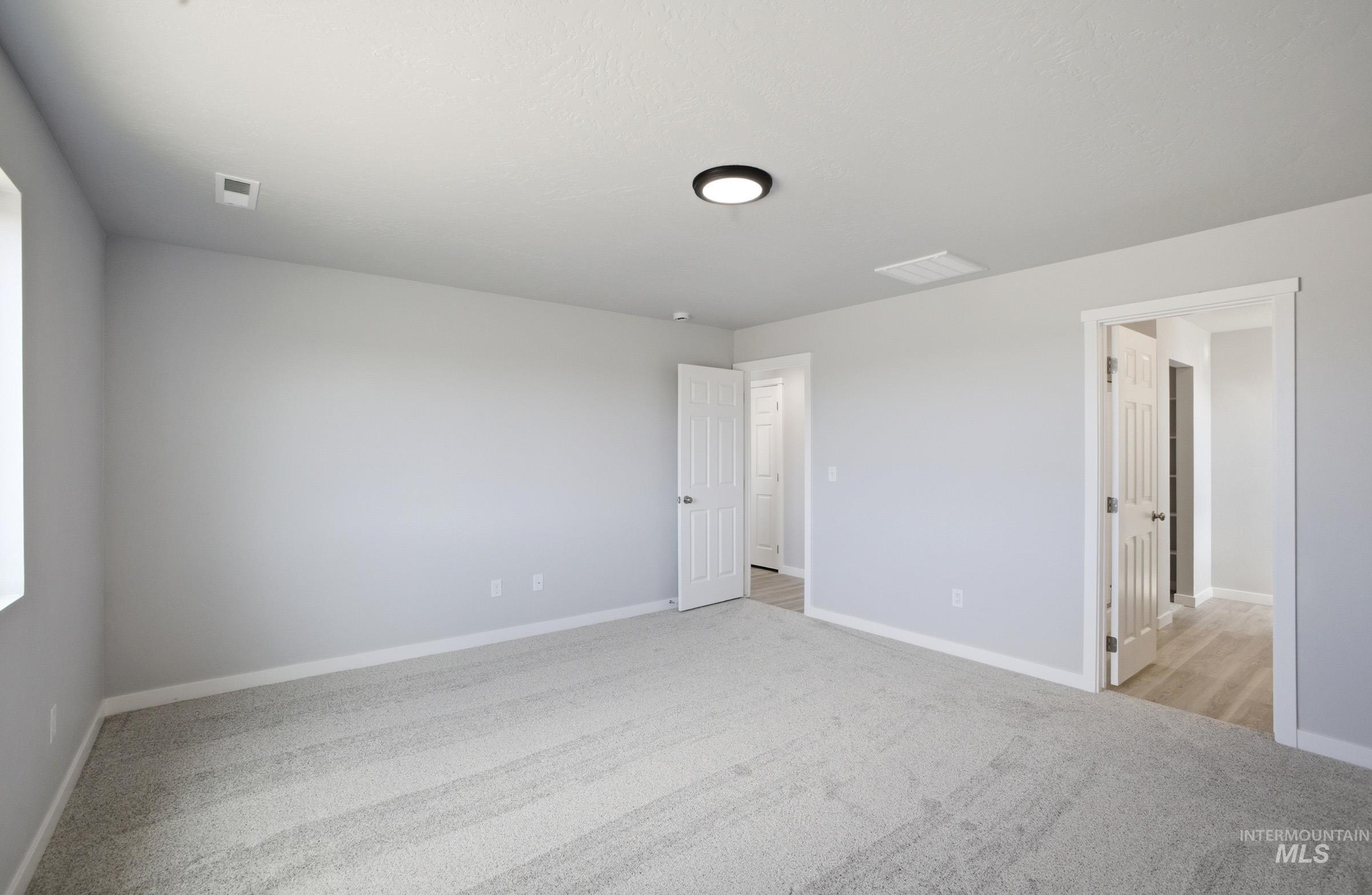 14106 Winding Street Caldwell, ID 83607 - Photo 16 of 18 Spacious room featuring light gray carpeting, white trim, a flush-mount ceiling light, and multiple doorways with paneled doors