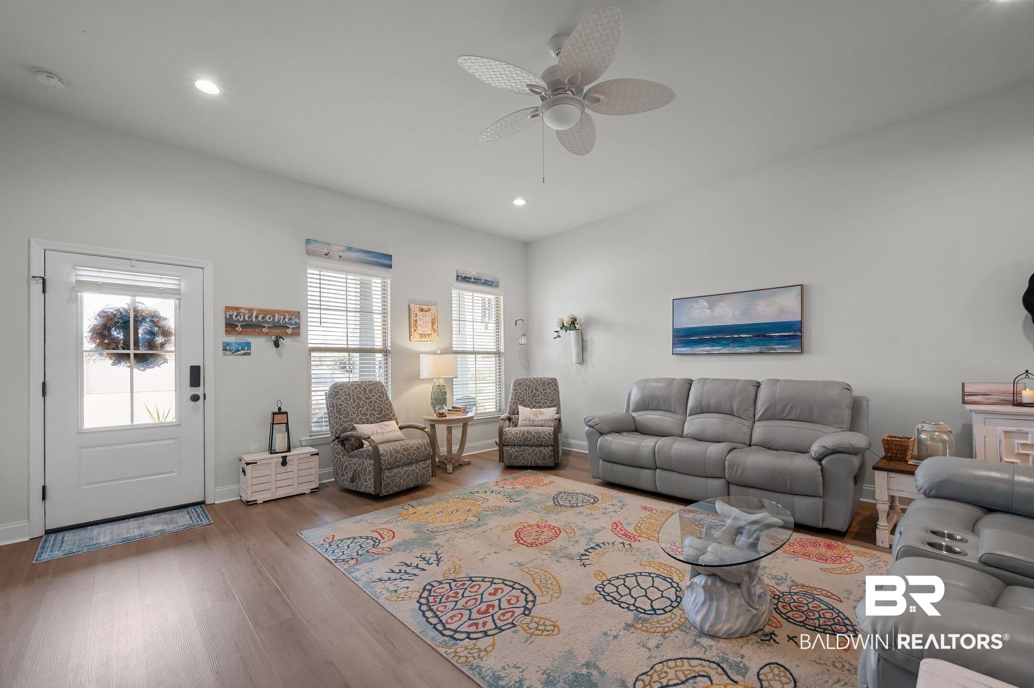 1165 Stella Road Foley, AL 36535 - Photo 6 of 42 Living area featuring wood finished floors, recessed lighting, a ceiling fan, and baseboards