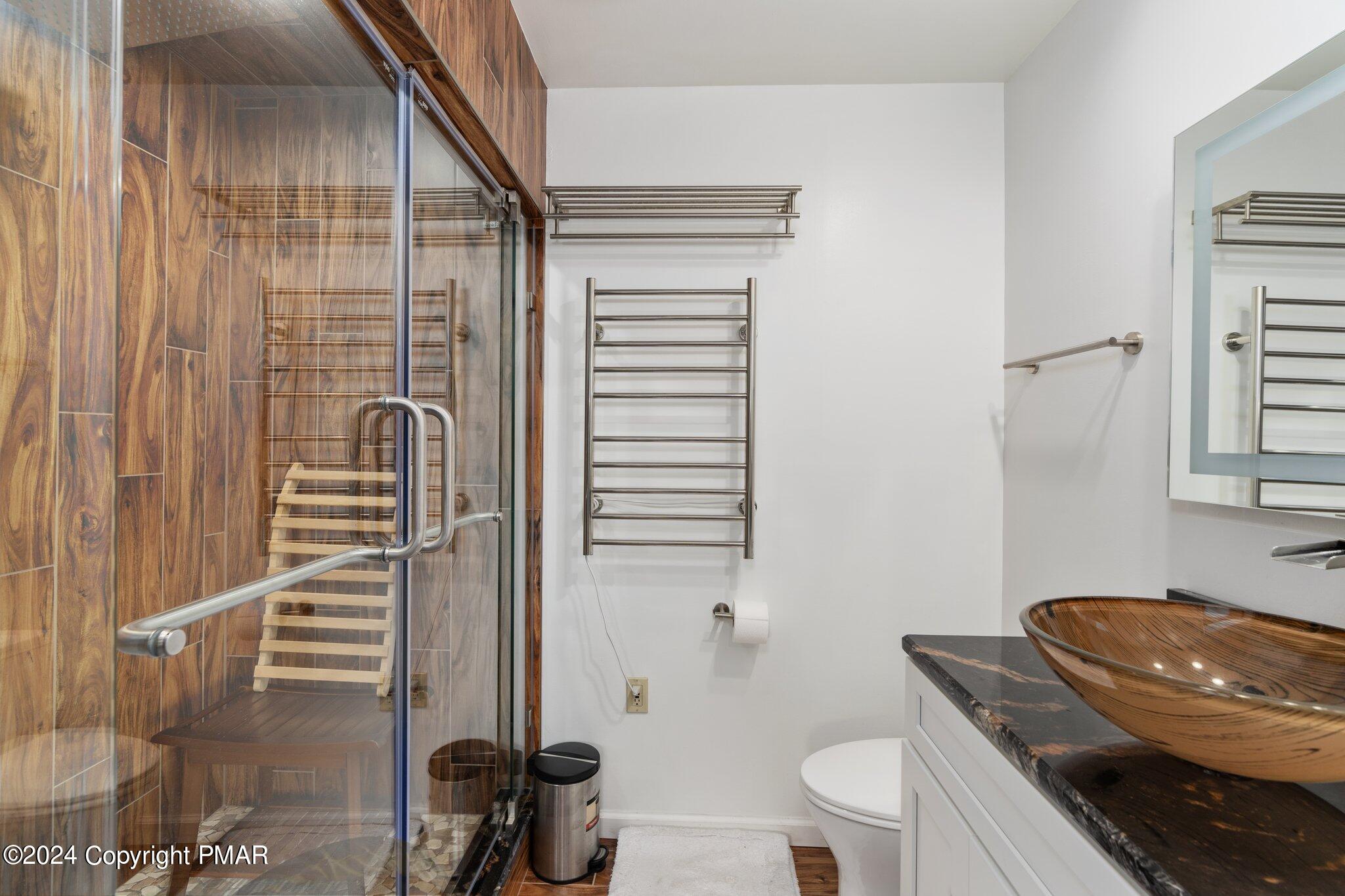 271 4 Seasons Drive Drums, PA 18222 - Photo 42 of 74 a bathroom with a granite countertop sink toilet and shower