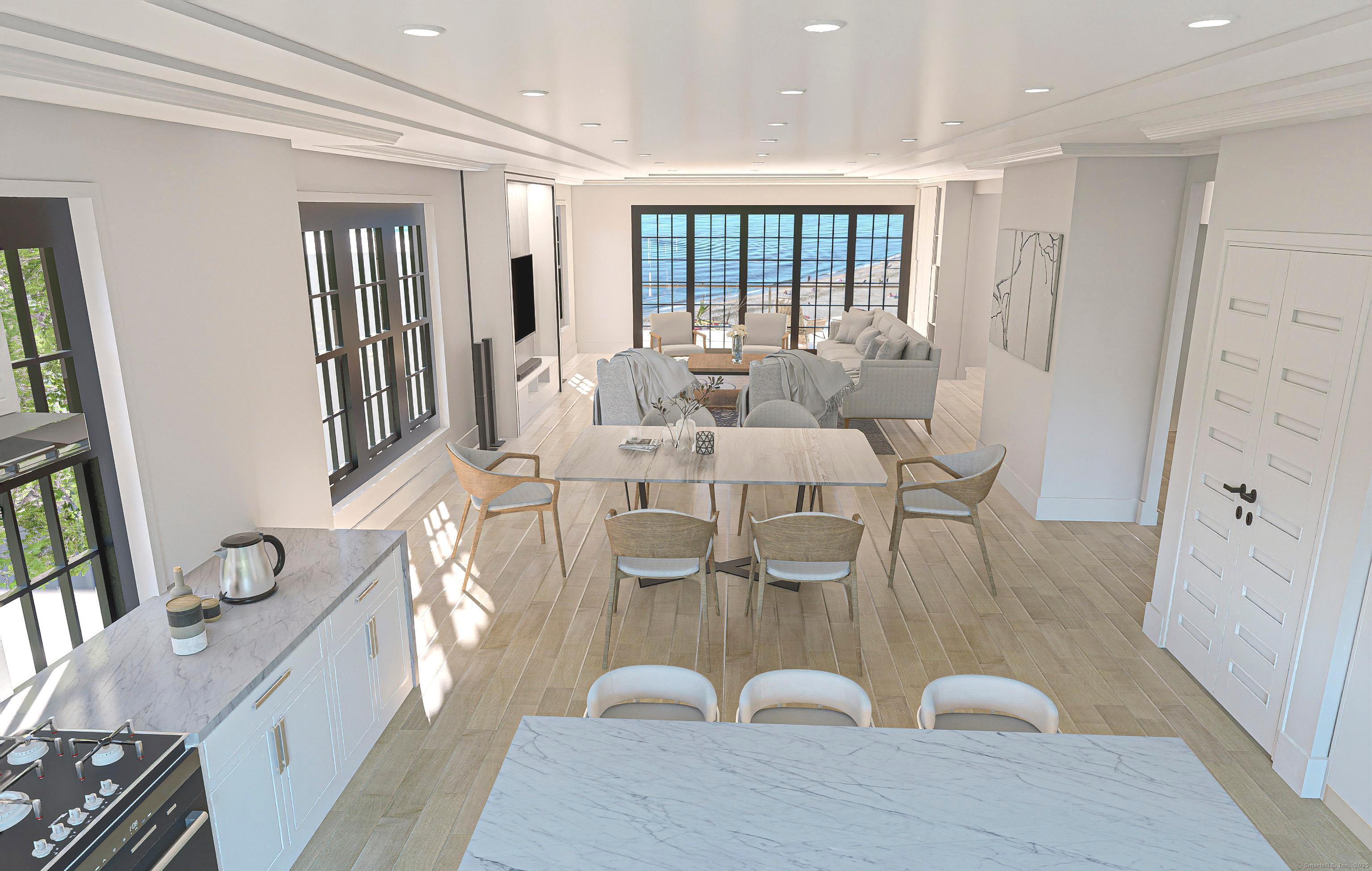 1008 Fairfield Beach Road Fairfield, CT 06824 - Photo 12 of 27 a view of a dining room with furniture a livingroom and chandelier