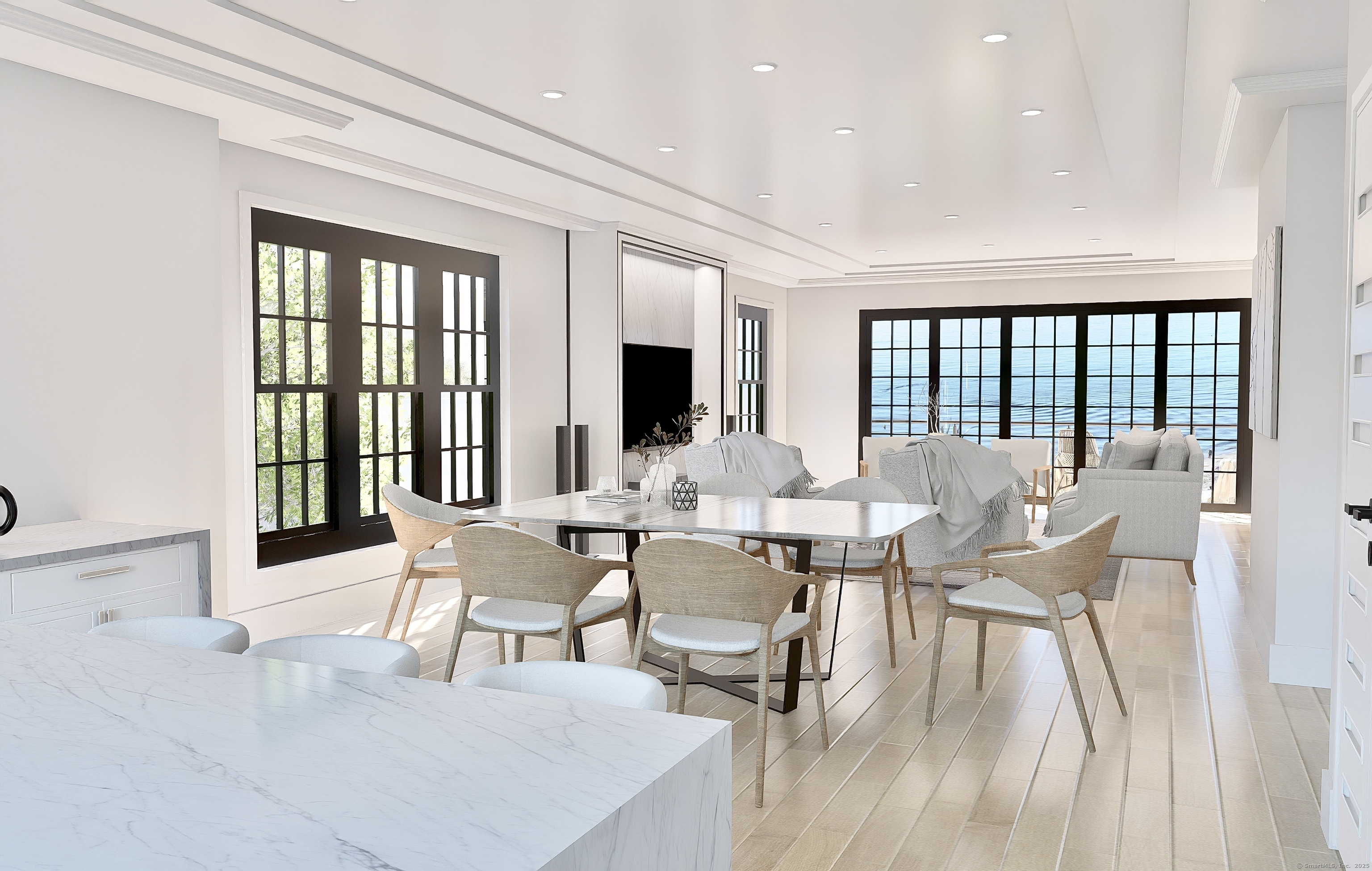 1008 Fairfield Beach Road Fairfield, CT 06824 - Photo 13 of 27 a view of a dining room with furniture window and wooden floor