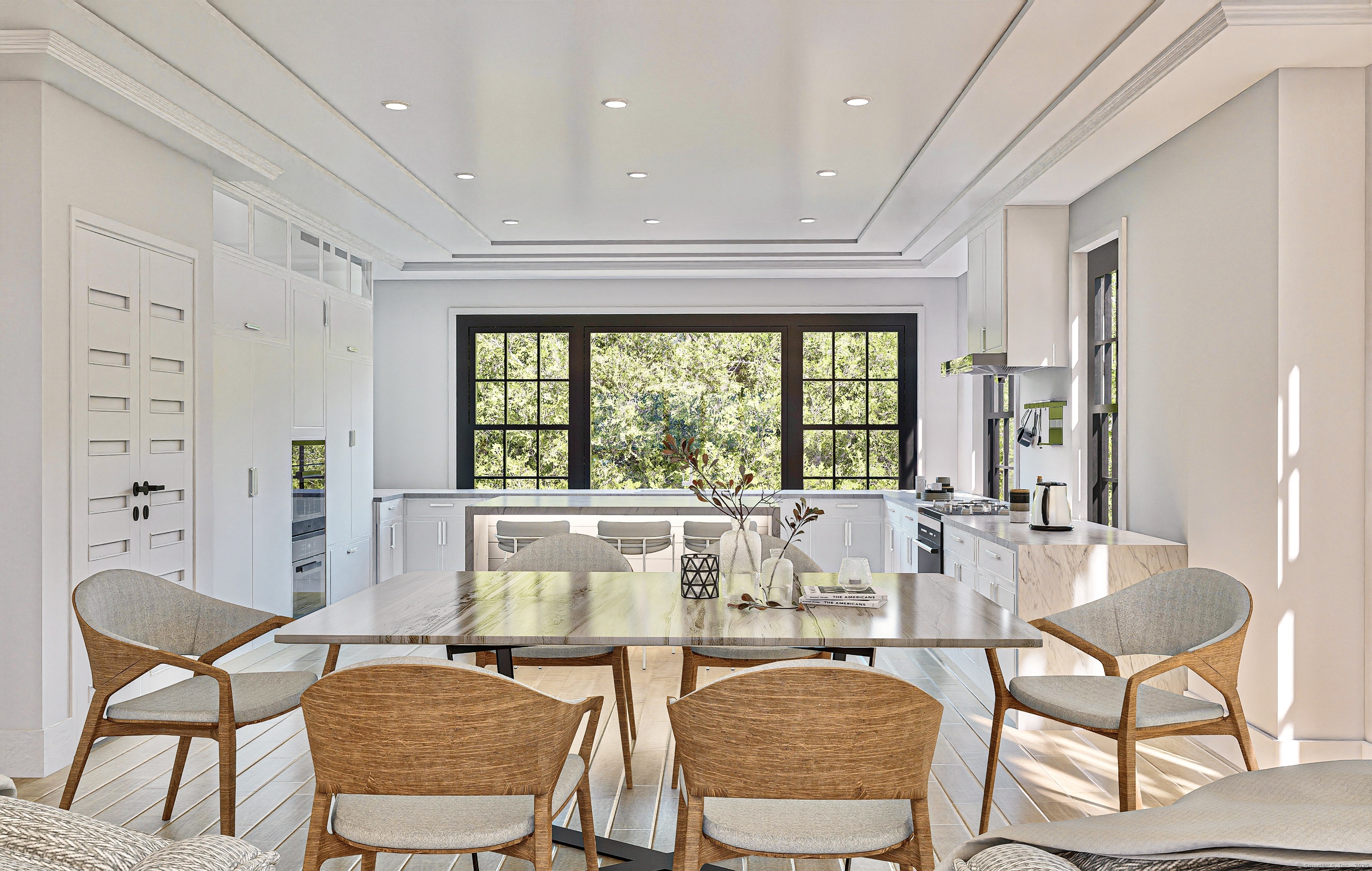 1008 Fairfield Beach Road Fairfield, CT 06824 - Photo 14 of 27 a dining room with furniture a chandelier and wooden floor