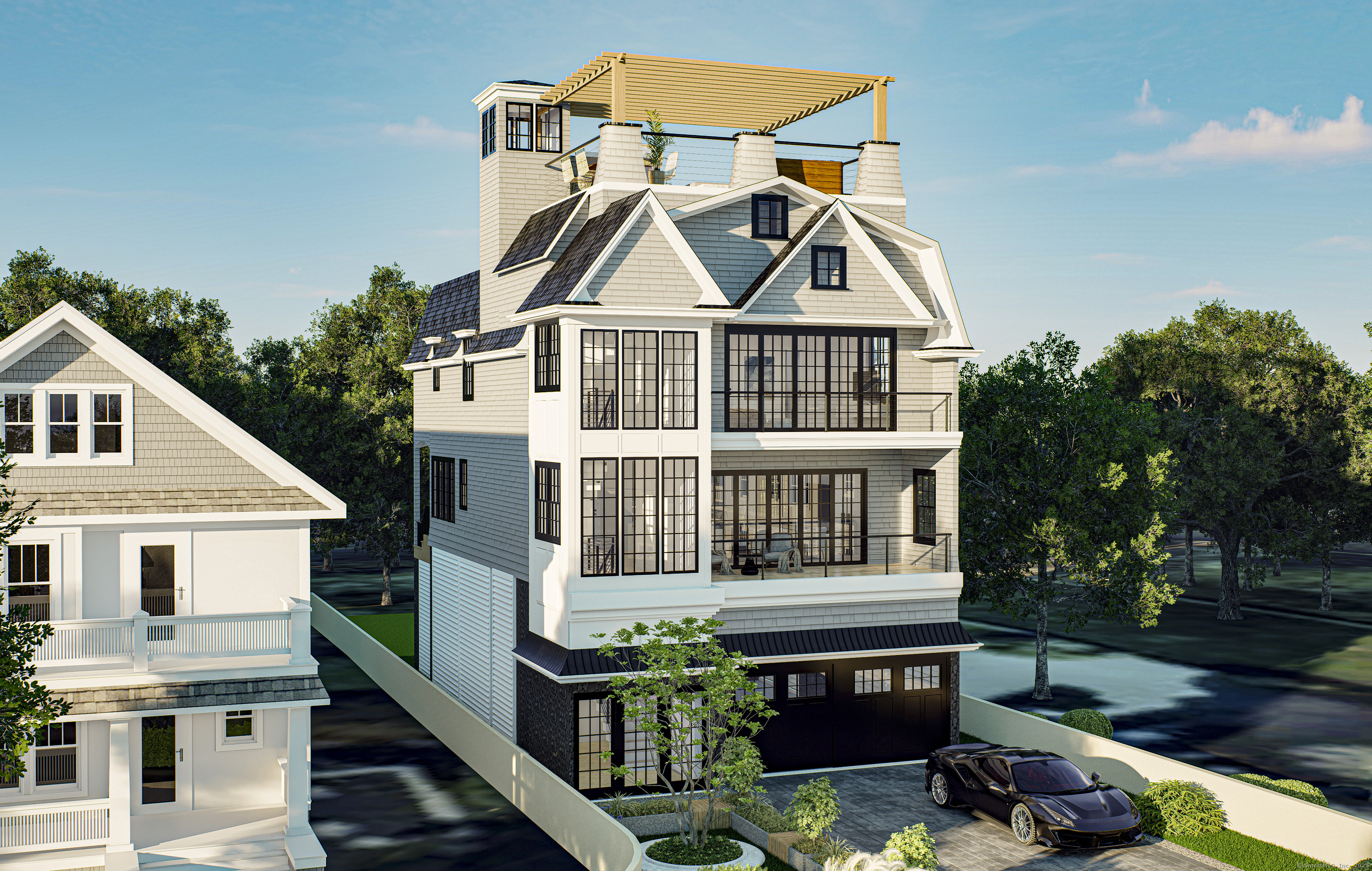 1008 Fairfield Beach Road Fairfield, CT 06824 - Photo 2 of 27 a view of a white house with large windows and a small yard