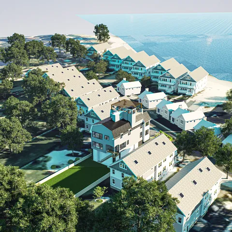 an aerial view of a house with a garden